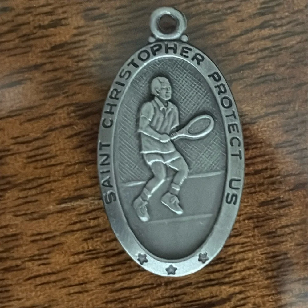 St Christopher Protect Us Tennis Medal Religious Lucky Sport Good Luck Charm VTG